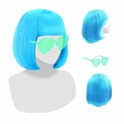 Cheap ✨ ZHILAI Short Bob Hair Wigs Straight With Flat Bangs Synthetic Colorful Cosplay Daily Party Neon Wig For 👩 Women + Free Wig Cap 12" Natural As Real (Blue) 😍
