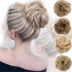 Best deal ⌛ Benehair Store Messy Bun Hair Piece Scrunchy Updo Hair Pieces For 👩 Women Fluffy Wavy Hair Bun Scrunchies Donut Hairpiece Synthetic Chignons With Elastic Rubber Band Light Brown & Ash Blonde 1 Pc 🧨