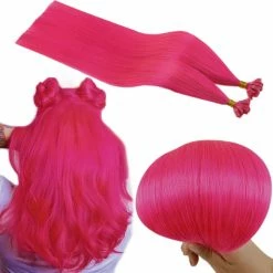 Hot Sale ✔️ RUNATURE Store Runature U Tip Hair Extensions 16 Inch Hot Pink Human Hair Extensions 20g 25 Strands Fusion Hair Extensions Keratin Extensions ❤️