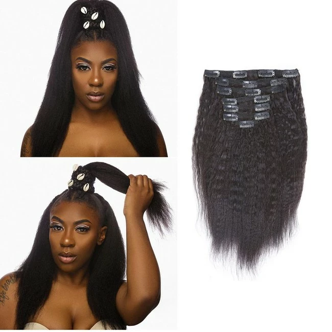 Wholesale ๐ Lacerhair Afro Kinkys Coarse Clip-in Human Hair Extensions For Black ๐ฉ Women Remi Brazilian Natural Color Full Head 7Pcs 120Gram With 17 Clips KS 20 Inch ๐