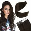 Brand new ✔️ Easyouth Brown Tape In Human Hair Extensions Solid Color Darkest Brown Straight Tape In Hair Extensions Remy Hair Adhesive Tape Ins For 👩 Woman 14Inch 20Pcs 🎁