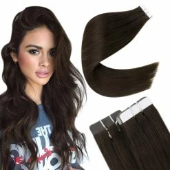Brand new ✔️ Easyouth Brown Tape In Human Hair Extensions Solid Color Darkest Brown Straight Tape In Hair Extensions Remy Hair Adhesive Tape Ins For 👩 Woman 14Inch 20Pcs 🎁