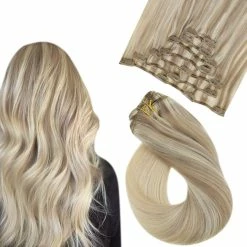 Cheapest ✨ Easyouth Store Easyouth Remy Hair Extensions Clip In Extensions Color Ash Blonde Fading To Light Blonde Mix Platinum Blonde Clip In Human Hair Extensions Double Weft Clip On Straight Hair 16Inch 80g 7Pcs Clip Hair 🥰