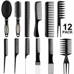 Budget 😉 Boao 12 Pieces Hair Brush Comb Set Paddle Hair Brush Detangling Brush, Including 1 Airbag Massage Comb,1 Roller Brush And 10 Hair Styling Comb For Wet, Dry, Curly And Straight Hair (Black) 🔔