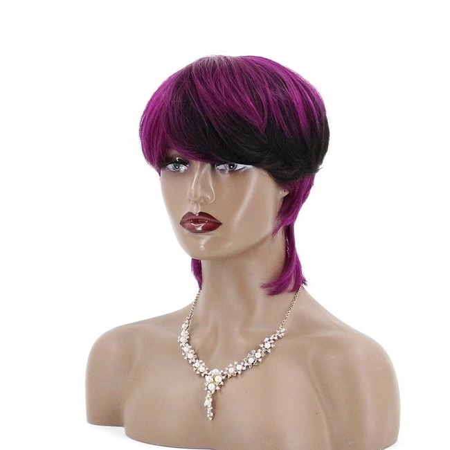 Best reviews of ๐ Riconey Pixie Cut Wigs With Bangs Bob Wig Human Hair Black Burple Mixed Color Wigs For Black ๐ฉ Women Brazilian Remy Human Hair None Lace Glueless Full Machine Made Wigs ๐ - Image 6