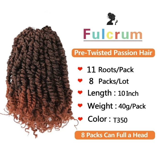 Outlet ๐ฅ Fulcrum Store Fulcrum Pre-Twisted Passion Twist Crochet Hair 10 Inch, 8 Packs Pre Looped Passion Twist Braiding Synthetic Hair, Bohemian Braids For Crochet Pretwisted Hair Extensions (10Inch (Pack Of 8), T350#) โค๏ธ - Image 2