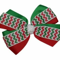 Deals 🤩 WEBB DIRECT2U WD2U 👧 Girls Sparkling 🎅 Christmas Red & Green Chevron Hair Bow On Alligator Clip 👏