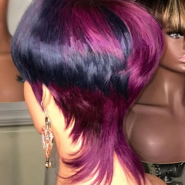 Best reviews of ๐ Riconey Pixie Cut Wigs With Bangs Bob Wig Human Hair Black Burple Mixed Color Wigs For Black ๐ฉ Women Brazilian Remy Human Hair None Lace Glueless Full Machine Made Wigs ๐ - Image 4