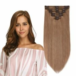 Wholesale ✔️ Benehair Double Weft Clip In Human Hair Extensions Dark Strawberry Blonde 10 Inch Thick 8pcs 18 Clips On 8A Grade Soft Straight 100% Remy Hair #27 110g 😀