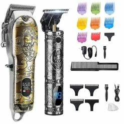 Buy 🤩 Professional Haircut Clippers And Trimmers Set, Suttik Cordless Ornate Hair Clippers For Men, Barber Clippers For Hair Cutting Kit With T-Blade Beard Trimmer Set, Knight, LED Display 💯