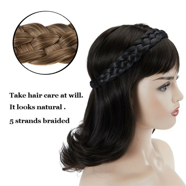 Buy ๐ TOECWEGR 5 Strands Synthetic Hair Braided Headband Wig Classic Thick Wide Braided Elastic Multicolor Silk Headband Ladies Beauty Headdress (1B) ๐งจ - Image 5