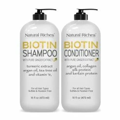 Discount 🛒 Natural Riches Biotin Shampoo And Conditioner Set W/ Ginger Turmeric Extract & Keratin For Hair Follicle Hair Loss And Thinning Hair Gives Fuller Thicker Hair Sulfate Free 2X16 Fl Oz. ❤️