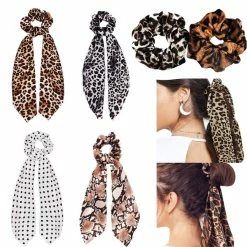Buy ⭐ DINPREY Chiffon Ponytail Hair Scarf Scrunchies - 6 Packs Leopard Print Big & Long Scrunchie Hair Scarf, Leopard Ripple Bun Hair Ties Bobbles, Scarves For 👩 Women 👧 Girls Bow Ponytail Holder (Leopard Headband - D) 😀
