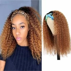 New 🔥 Seelaak Ombre Brown Curly Headband Wig Glueless None Lace Front Half Wigs 100% Brazilian Human Silky Curly Hair Machine Made Headband Wig For Black 👩 Women 180% Density 18 Inch 😍