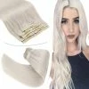 Flash Sale 🔥 YoungSee Store Remy Clip In Hair Extensions Platinum Blonde Double Weft Human Hair,YoungSee White Blonde Clip In Extensions Real Straight Hair Clip In Human Hair Extensions Full Head Set 7pcs/100g 16inch ⌛