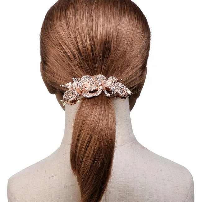 New ๐ LUX ACCESSORIES Floral Clear Crystal Rhinestones Bridal Wedding Prom Rosegold Fashion Hair Clip โญ - Image 4