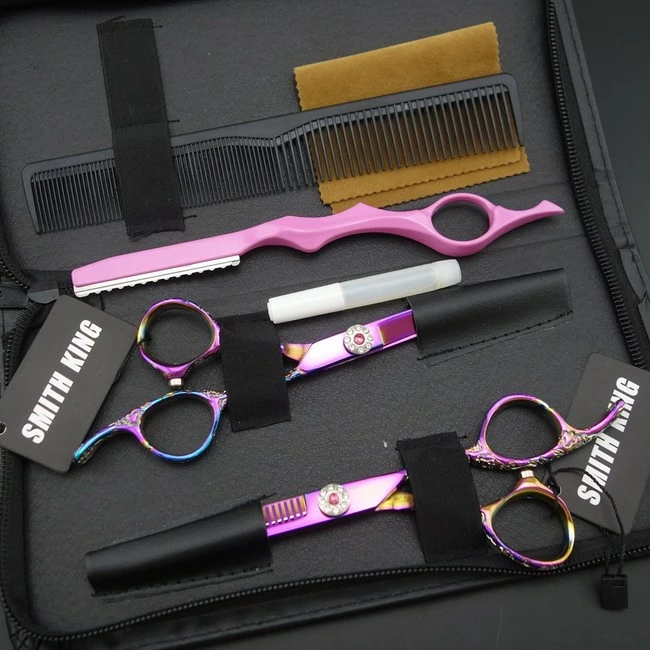 Buy ๐ Smithking Professional Hair Cutting Scissors Set With Razor Comb Case,Hair Cutting Shears Hair Thinning Shears With Rose Handle (6.0 Inches) โ - Image 2