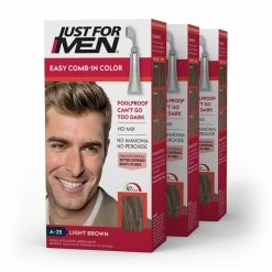 Top 10 ❤️ Just For Men Easy Comb-In Color (Formerly Autostop) Mens Hair Dye, Easy No Mix Application - Light Brown, A-25, 3 Pack 😉