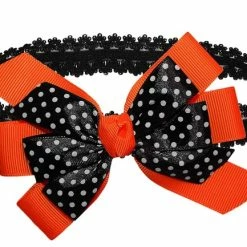 Top 10 😀 WEBB DIRECT2U WD2U Baby 👧 Girls Black Dotted GrosGrain Boutique Hair Bow Stretch Headband USA (Autumn Orange) 💯