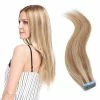 Best Pirce 😍 MY-LADY Tape In Hair Extensions Human Hair Double Side Tape Seamless Skin Weft Rooted Tape On Natural Hair Extensions 20pcs Long Straight Silky For Beauty (18 Inch 50g,#12/613 Light Brown Mix Bleach Blonde) 😍