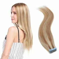 Best Pirce 😍 MY-LADY Tape In Hair Extensions Human Hair Double Side Tape Seamless Skin Weft Rooted Tape On Natural Hair Extensions 20pcs Long Straight Silky For Beauty (18 Inch 50g,#12/613 Light Brown Mix Bleach Blonde) 😍