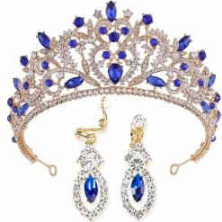Discount 🌟 Ursumy Wedding Crown Queen Crystal Tiara Bridal Headpiece Sparkle Rhinestone Head Accessories For 👩 Women 👧 Girls (Blue) ✔️