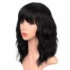 Hot Sale 😍 ENTRANCED STYLES Black Wigs With Bangs For 👩 Women 14 Inches Synthetic Curly Bob Wig For Girl Natural Looking Wavy Wigs 😀