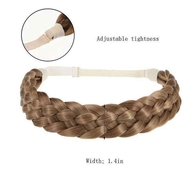 Buy ๐ TOECWEGR 5 Strands Synthetic Hair Braided Headband Wig Classic Thick Wide Braided Elastic Multicolor Silk Headband Ladies Beauty Headdress (1B) ๐งจ - Image 2