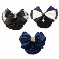 Hot Sale 🎉 Lurrose 3pcs Elastic Bowknot Decor Snood Net Barrette Hair Clip Bun Cover Hairpin For Lady 👩 Women 👏