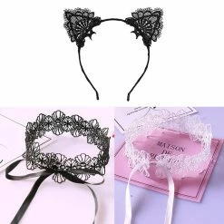 Deals โ Ivank Lace Black Cat Ears Headband And Choker Set Hair Band Fancy ๐ Dress Headpiece Sexy Cosplay Kitty Hair Accessories (Cat Ear & Choker) โญ