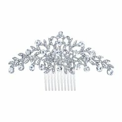 New 😍 EVER FAITH Store EVER FAITH Wedding Hair Accessories For Bride Crystal Bridal Banquet Floral Leaf Elegant Hair Comb Clear Silver-Tone 💯