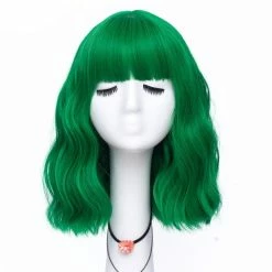 Best Pirce ⌛ LABEAUTÉ Store Labeauté Short Bob Wavy Wig With Air Bangs For 👩 Women, Heat Resistance Shoulder Length Curled Wigs For Daily Use, Cosplay And Theme Parties- 14inch, Mint Green 💯