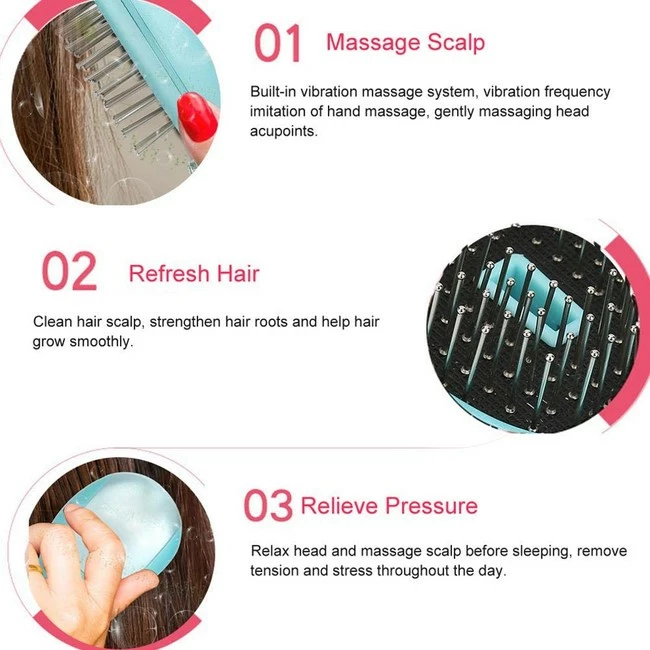 Best Sale 🥰 Alucy Electric Ionic Hair Brushes, Negative Ion Hair Brush Massage Comb, Portable Ion Hair Massage Comb Electric Vibration Magnetic Massager Comb For Fatigue Relieve Stress Relief(Green) 💯 - Image 2