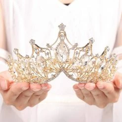 Outlet 🤩 Funyrich Baroque Tiaras And Crowns Gold Crystal Bridal Wedding Queen Crown Rhinestone Princess Tiaras Hair Accessories For 👩 Women And 👧 Girls (Gold) 👏