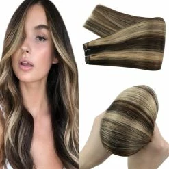 Best reviews of 🧨 YoungSee Store YoungSee 18inch Hair Extensions Weft Human Hair Dark Brown Highlight With Caramel Blonde Hair Weves Extensions Human Hair Hand Tied Hair Extensions Human Hair Bundles 100grams 🎉