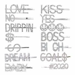 New 🎉 CRE-BILITY 14 Pack Bling Crystal Letter Hair Clips, Word Hairpins Rhinestones Luxury Hair Jewellery Headwear 👩 Women Sparkle Hair Accessories Barrette (Silver-14 Pack) 🎉