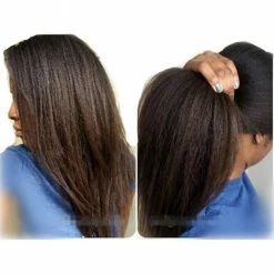 Best Pirce 🌟 Kinky Straight Wigs N.L.W. Brazilian Virgin Human Hair Lace Front Wigs For Black 👩 Women Natural Color Italian Yaki Glueless Lace Wigs With Baby Hair 20 Inches 😉