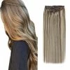 Outlet 🔔 Sunny Hair Store Sunny Brown Clip In Hair Extensions Human Hair 18 Inch Light Brown Highlights Blonde Hair Extensions Clip In Human Hair Brown Highlighted 7pcs 120g 👏