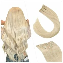 Flash Sale ✔️ Ugeat Store Ugeat Human Hair Extensions Clip On 22 Inch Hair Extensions Clip In Human Hair 7PCS Clip In Blonde Hair Extensions #60 Natural Hair Clip In Extensions Clip In Real Hair Extensions 💯