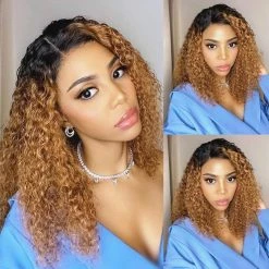 Coupon 🌟 Derun Store Derun Ombre Curly T Part Lace Front Wigs Human Hair 13×6 T Lace Frontal Wig 1B/30 Remy Hair For Black 👩 Women (14Inch, 1b/30, T Lace) 🎁
