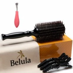 Promo ⌛ Belula Boar Bristle Round Brush For Blow Drying Set. Round Hair Brush With XS 2" Wooden Barrel. Hairbrush Ideal To Add Volume And Body. Free 3 X Hair Clips & Travel Bag. 🎉