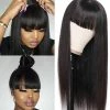 Brand new ✔️ Grace Lady Liwihas Silky Brazilian Virgin Straight Human Hair Wigs With Bangs 130% Density None Lace Front Wigs Glueless Machine Made Wigs For Black 👩 Women Natural Color (18inch, Straight Wigs) 🤩