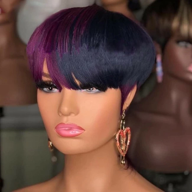 Best reviews of ๐ Riconey Pixie Cut Wigs With Bangs Bob Wig Human Hair Black Burple Mixed Color Wigs For Black ๐ฉ Women Brazilian Remy Human Hair None Lace Glueless Full Machine Made Wigs ๐ - Image 3