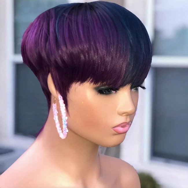 Best reviews of ๐ Riconey Pixie Cut Wigs With Bangs Bob Wig Human Hair Black Burple Mixed Color Wigs For Black ๐ฉ Women Brazilian Remy Human Hair None Lace Glueless Full Machine Made Wigs ๐ - Image 2