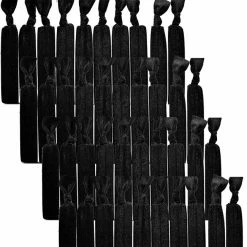 Best Sale 🤩 79STYLE 100pcs Elastic Hair Ties Ouchless No Pull Black Ribbon Hair Ties Ponytail Holders Bulk For 👩 Women Yoga Twist Fabric Hair Bands Hand Knotted Fold Over Solid Hair Accessory (Black) ❤️