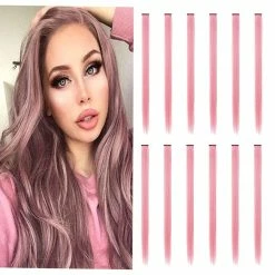Flash Sale ⭐ 12 PCS Colored Hair Extensions, SOYZMYX Multi-color Party Highlights Clip In Synthetic Hair Extensions, 22 Inch Colorful Straight Hairpieces For 👧 Girls 👩 Women Kids In 🎃 Halloween (Princess Pink) ⌛