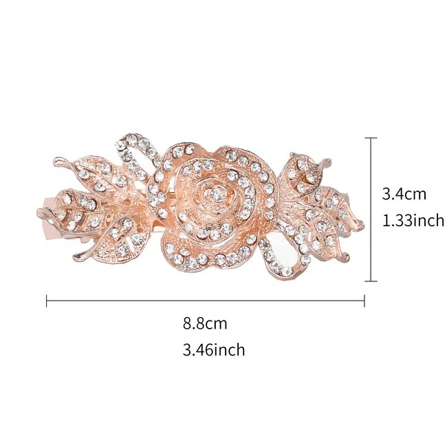 New ๐ LUX ACCESSORIES Floral Clear Crystal Rhinestones Bridal Wedding Prom Rosegold Fashion Hair Clip โญ - Image 3