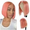 Promo 🧨 Smavida Store Pink Lace Bob Wigs Brazilian Virgin Human Hair Straight Bob Wigs For 👩 Women Pre Plucked Natural Hairline 13x1x6 Swiss Lace Pink Bob Wig 14Inch With Baby Hair 150% Density(Could Be Restlyed) 😍
