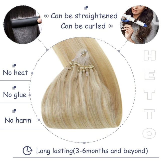 Best Pirce ๐ฅ Hetto Micro Hair Extensions Real Hair Blonde Micro Beads Hair Extensions #17 Blonde Highlight #23 Medium Blonde Human Hair Micro Ring Hair Extensions 18 Inch 50 Strands 50g โญ - Image 5