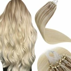Best Pirce 🔥 LAAVOO Store LaaVoo Hair Extensions Micro Ring Remy Hair Balayage Micro Beads Hair Extensions Color Ash Blonde Mixed Medium Blonde To Platinum Blonde Microlink Hair Extensions Silky Straight 1g/1s 22" 50g 👍